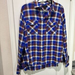 J Crew Women’s Blue Plaid Button Down Shirt Sz 12 Cotton Blend Preppy Lumberjack